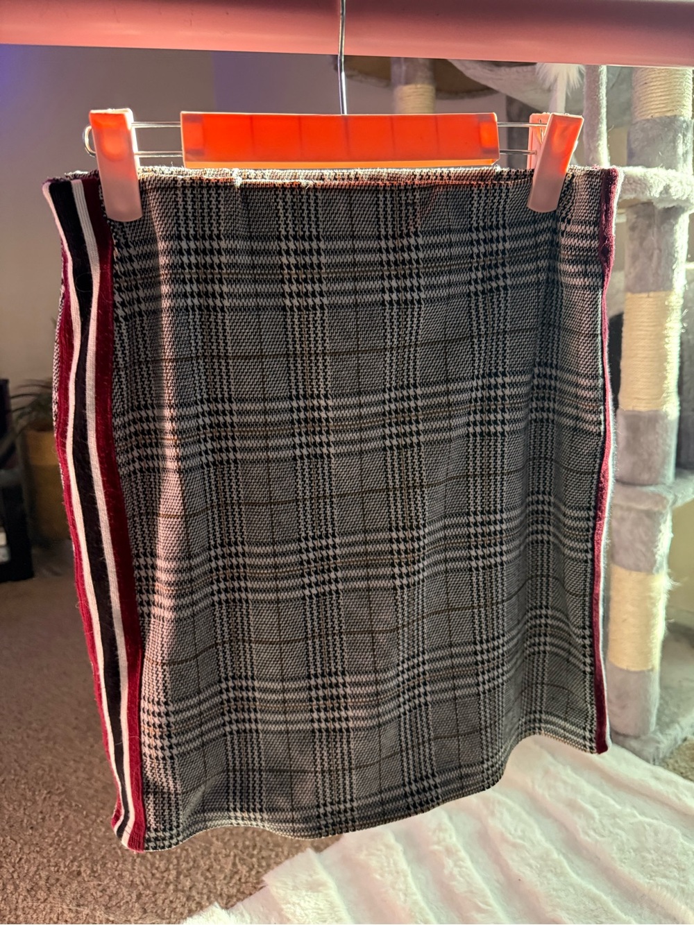 Guess Mini skirt - gray checkered with burgundy black white side stripe size M